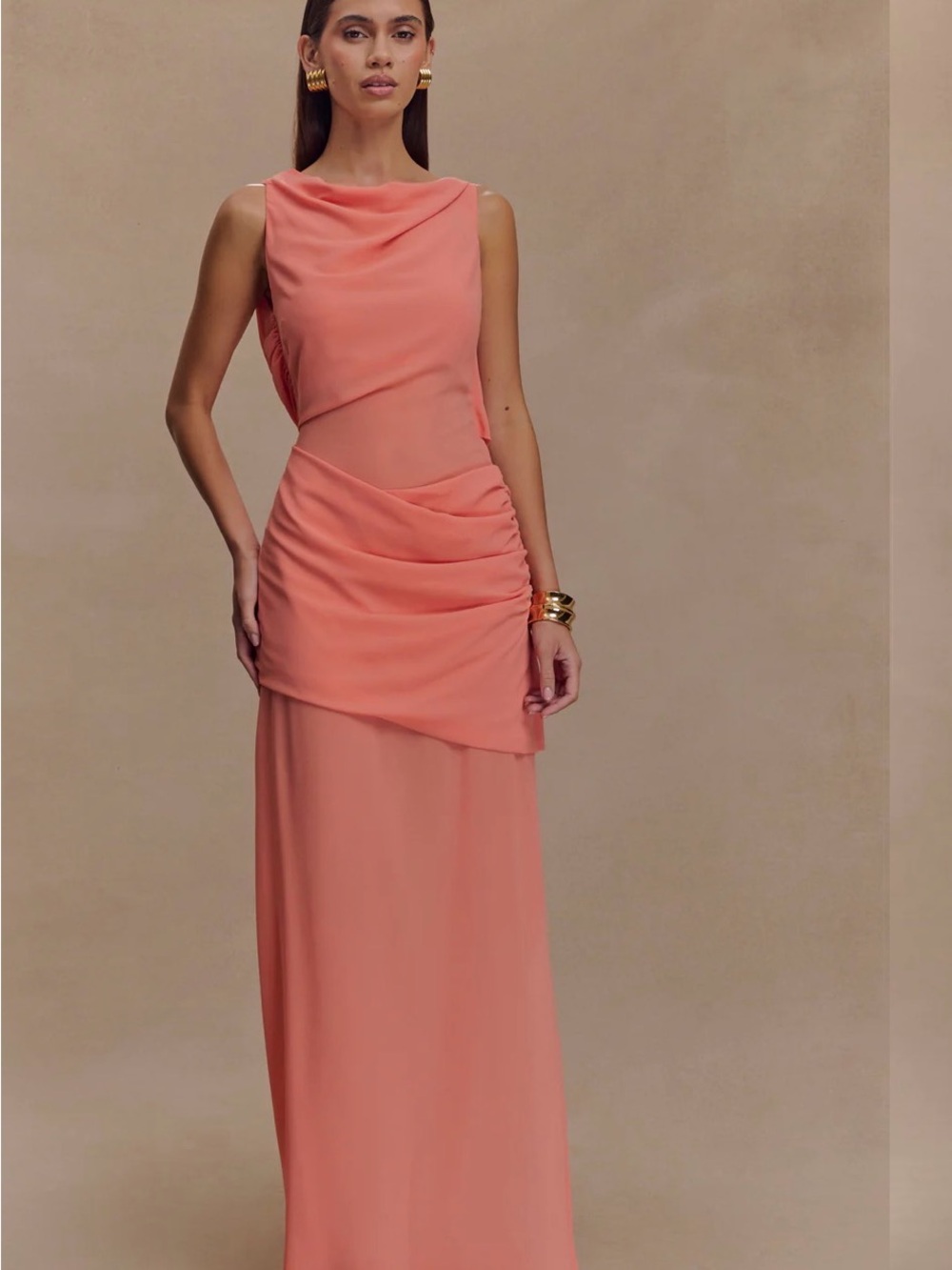 Meshki Coral Draped Maxi Dress
